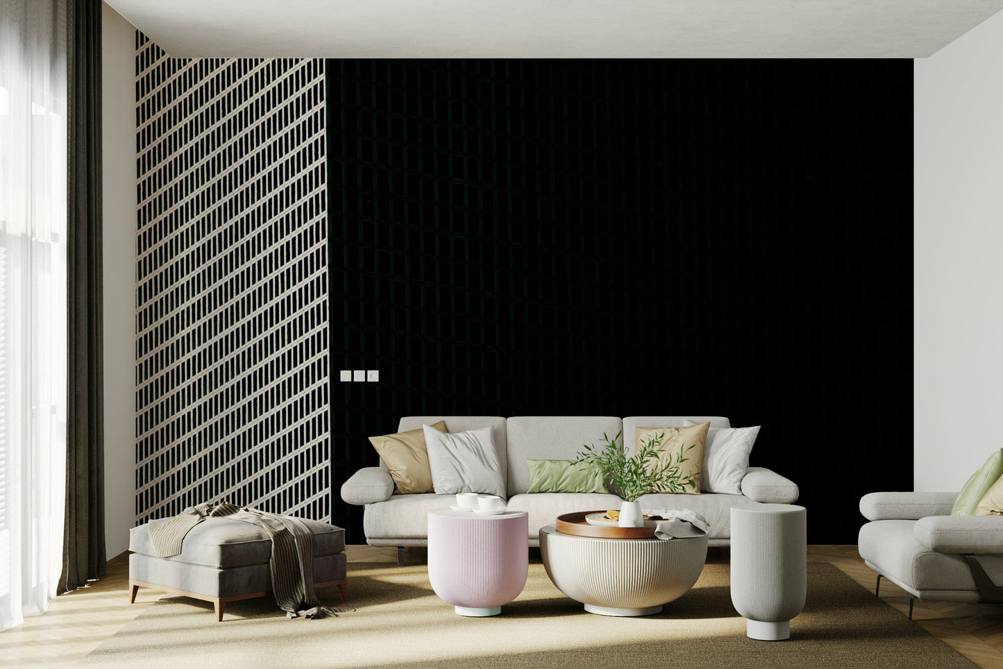 An artistic corporate theme mural on minimalist wallpaper.

