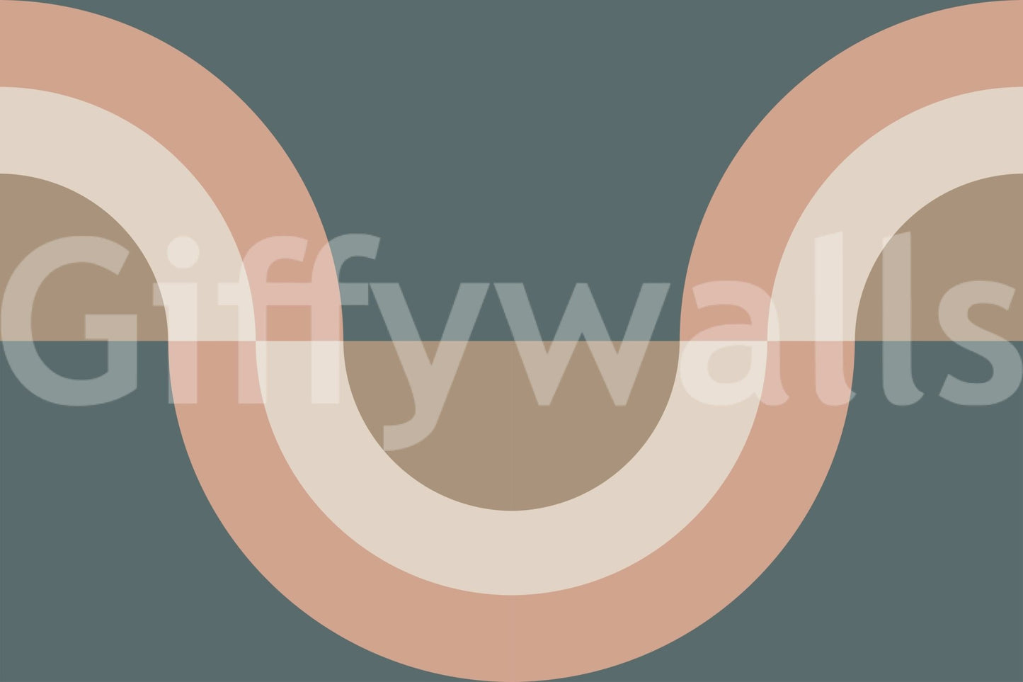 Modern Retro Arcs Decor wallpaper mural close-up showing the teal, peach and cream serpentine arc pattern detail