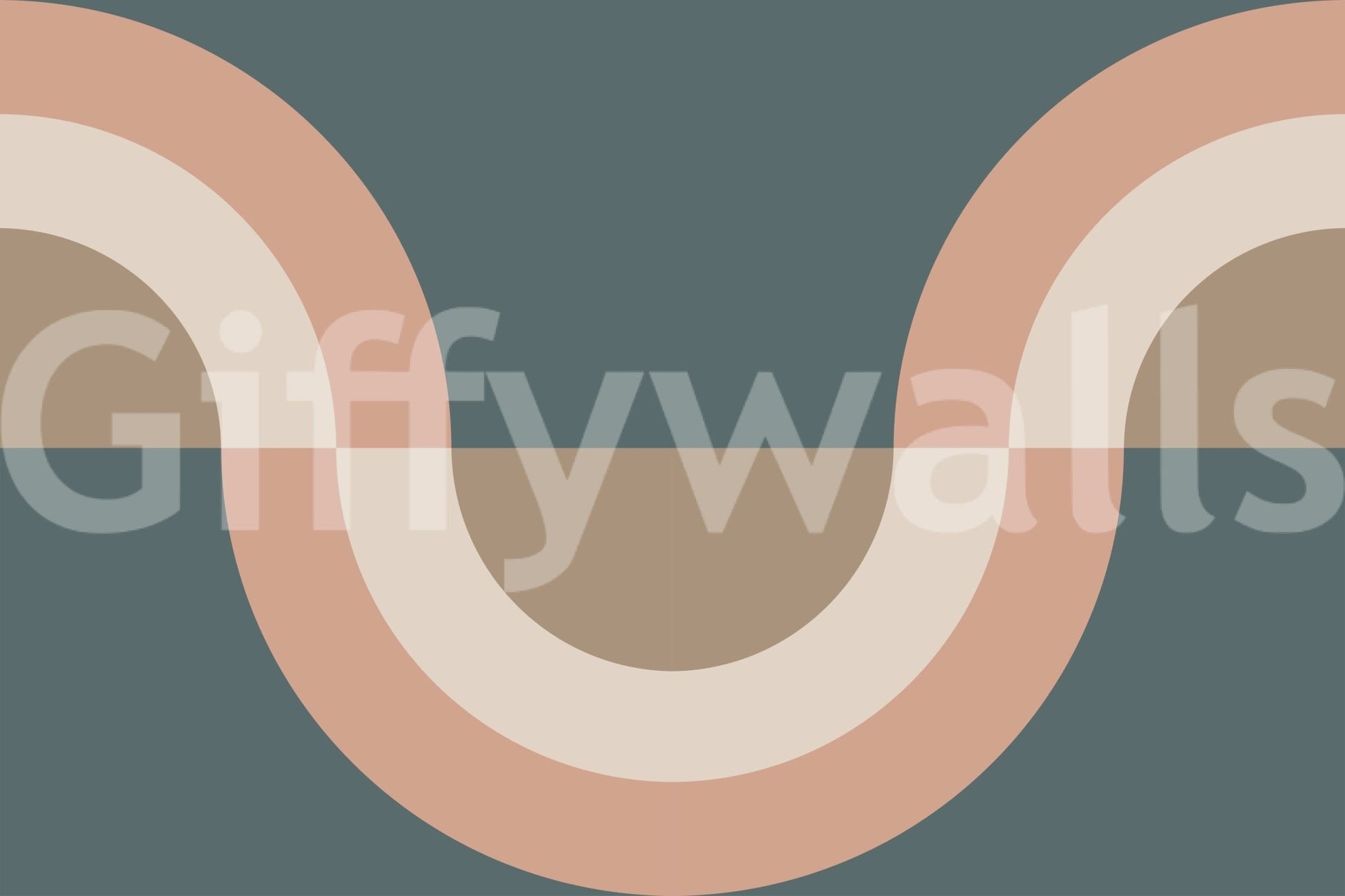 Modern Retro Arcs Decor wallpaper mural close-up showing the teal, peach and cream serpentine arc pattern detail