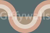 Modern Retro Arcs Decor wallpaper mural close-up showing the teal, peach and cream serpentine arc pattern detail