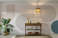 Contemporary retro mural with wavy line pattern

