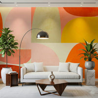 An artistic minimalist pattern mural on elegant wallpaper.

