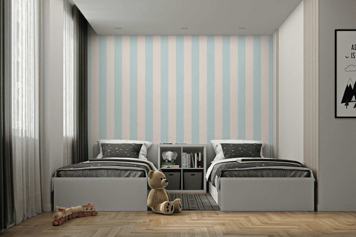 Pastel blue and beige stripe wallpaper for walls

