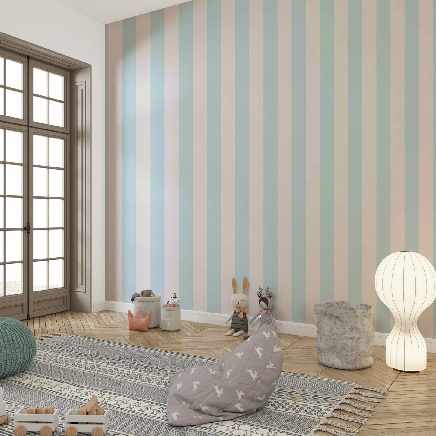 Contemporary vertical stripes in beige and baby blue


