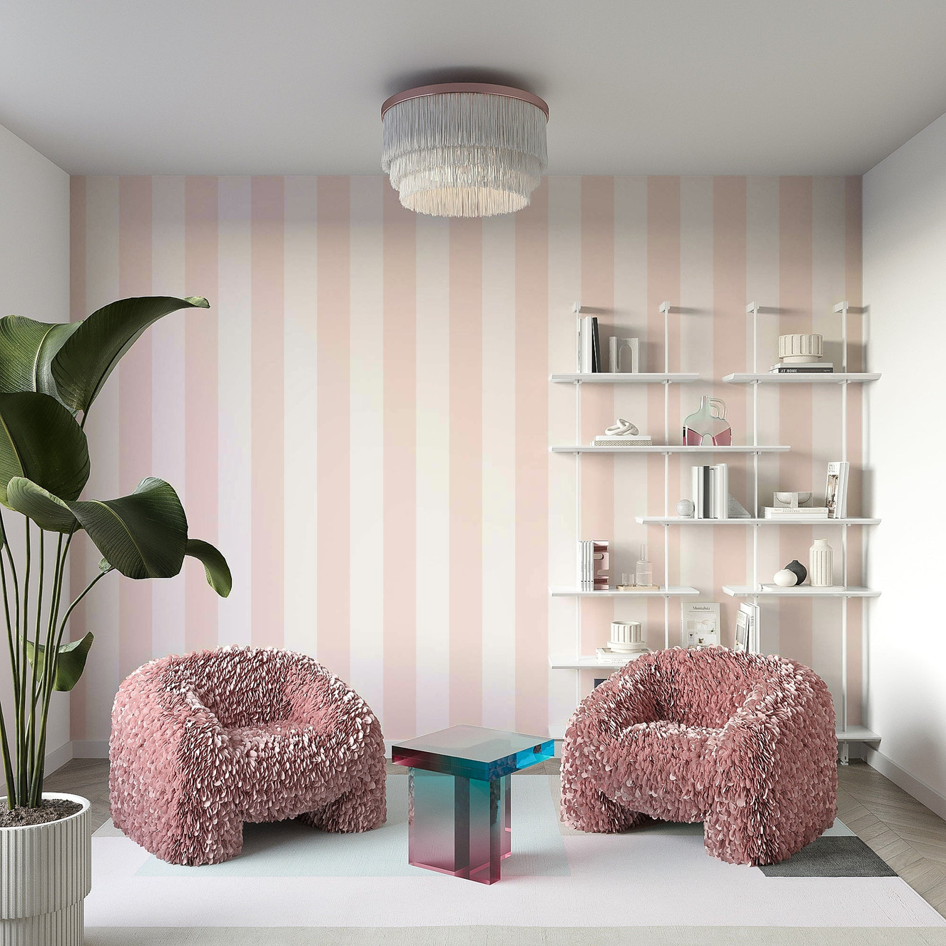 Soft pink and beige wallpaper with modern stripes

