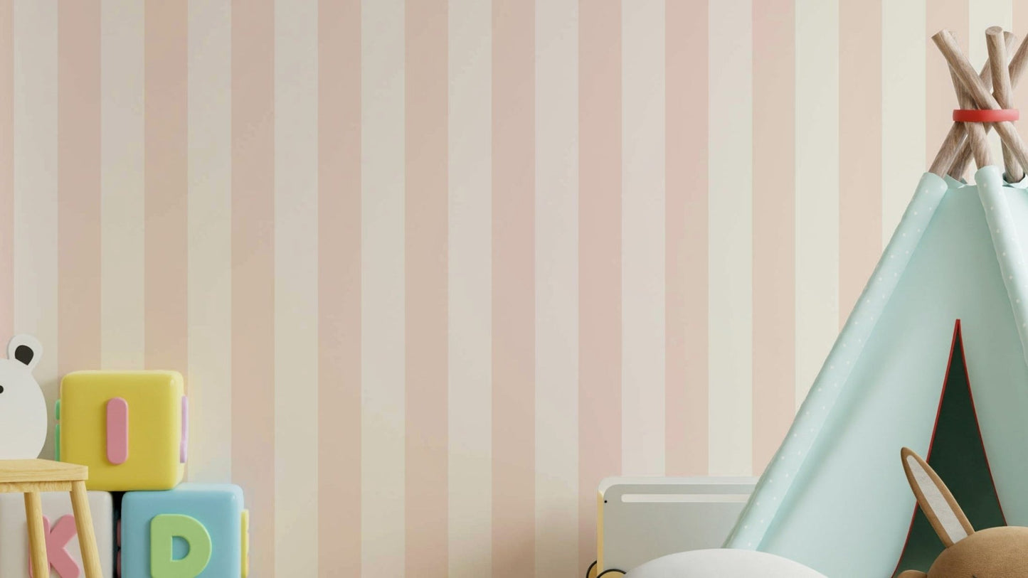 Modern beige and pastel pink striped wallpaper

