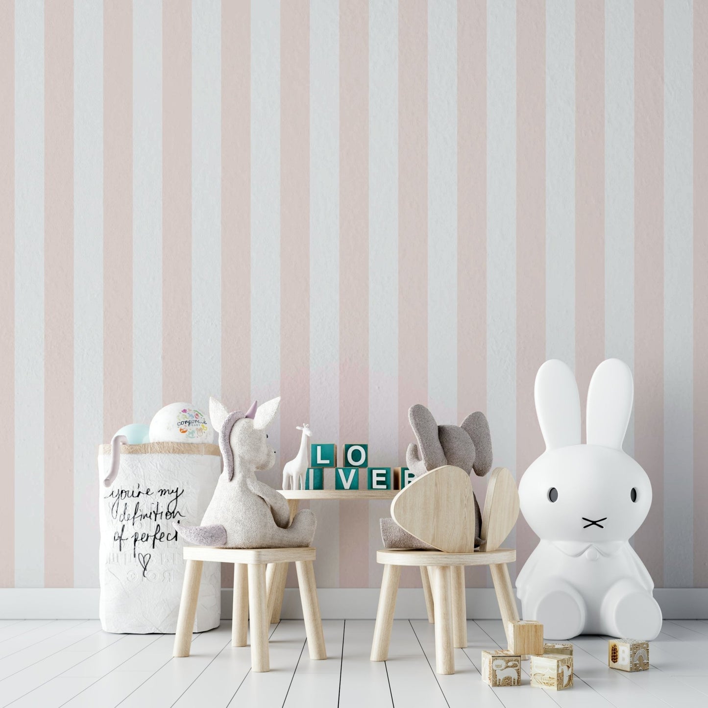 Chic wallpaper with pastel pink and neutral stripes

