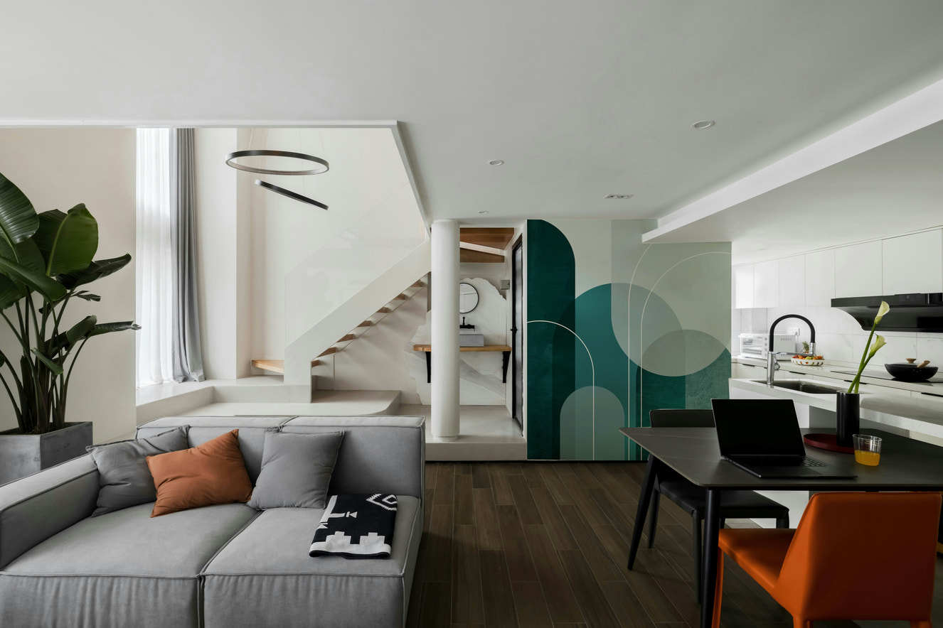 Bold teal arches wallpaper for modern spaces

