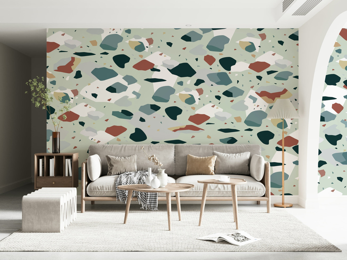 A beautiful modern terrazzo wallpaper mural with subtle pattern.