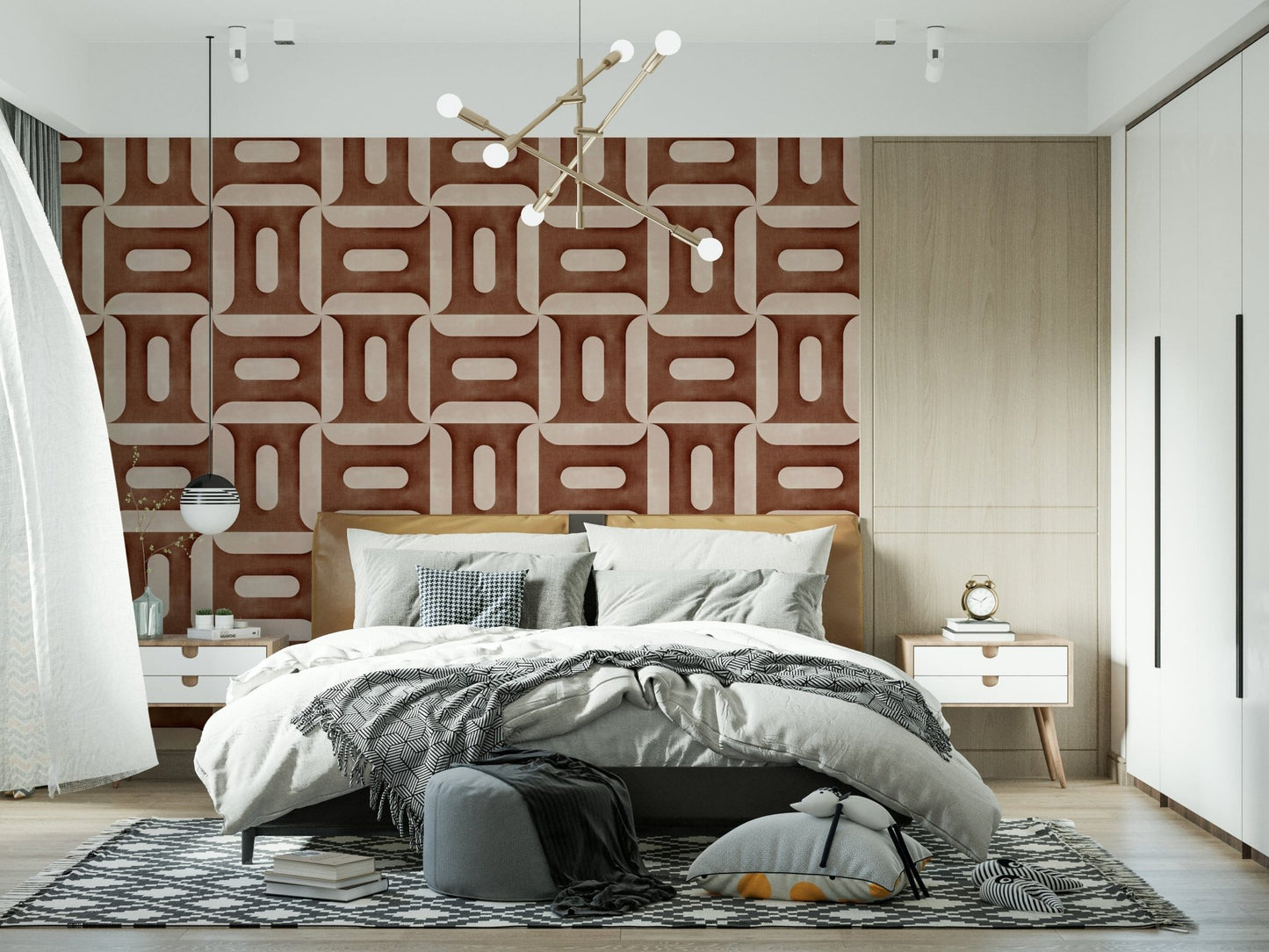 Modern Textured Geometries Copper Wallpaper⁠