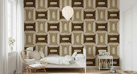 Modern Textured Geometries Earthy wallpaper in a kids room with a rattan chair and white metal bed