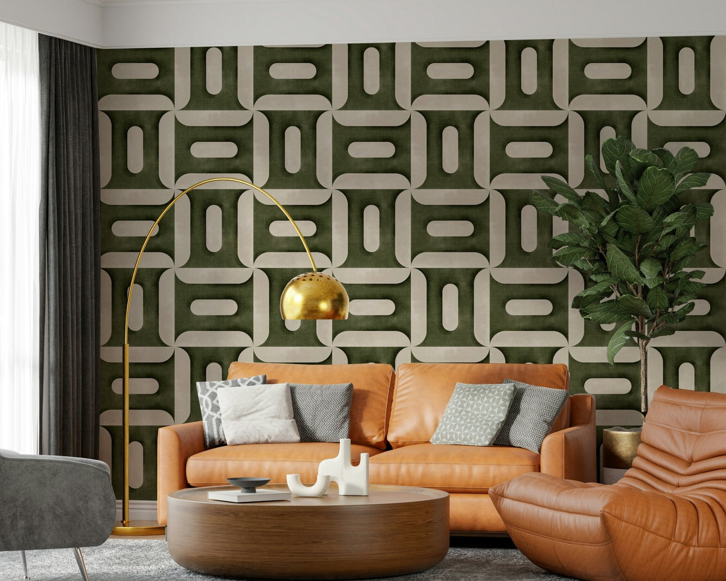Modern Textured Geometries Olive Wallpaper⁠