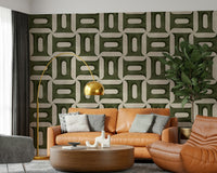 Modern Textured Geometries Olive Wallpaper⁠