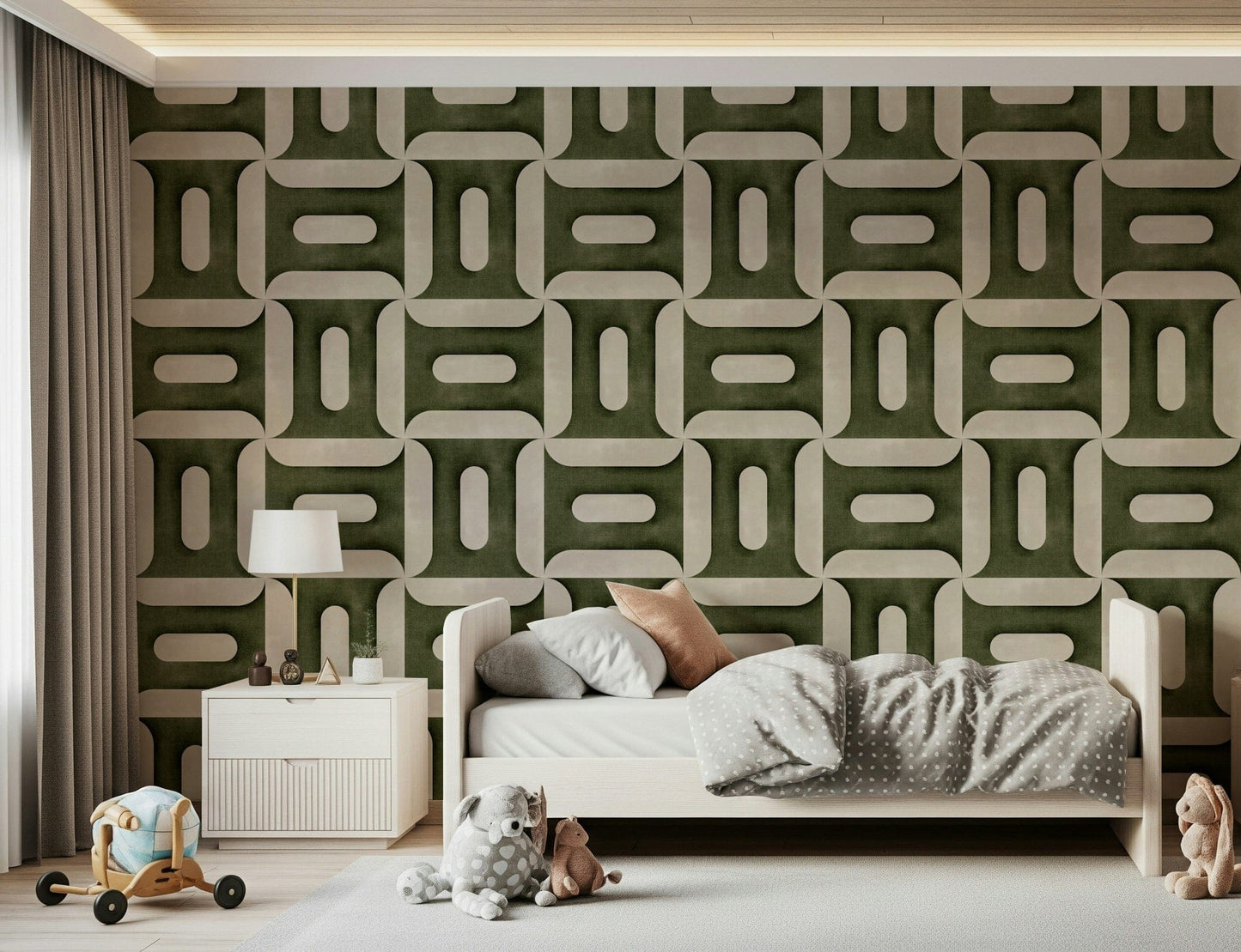 Modern Textured Geometries Olive Wallpaper⁠