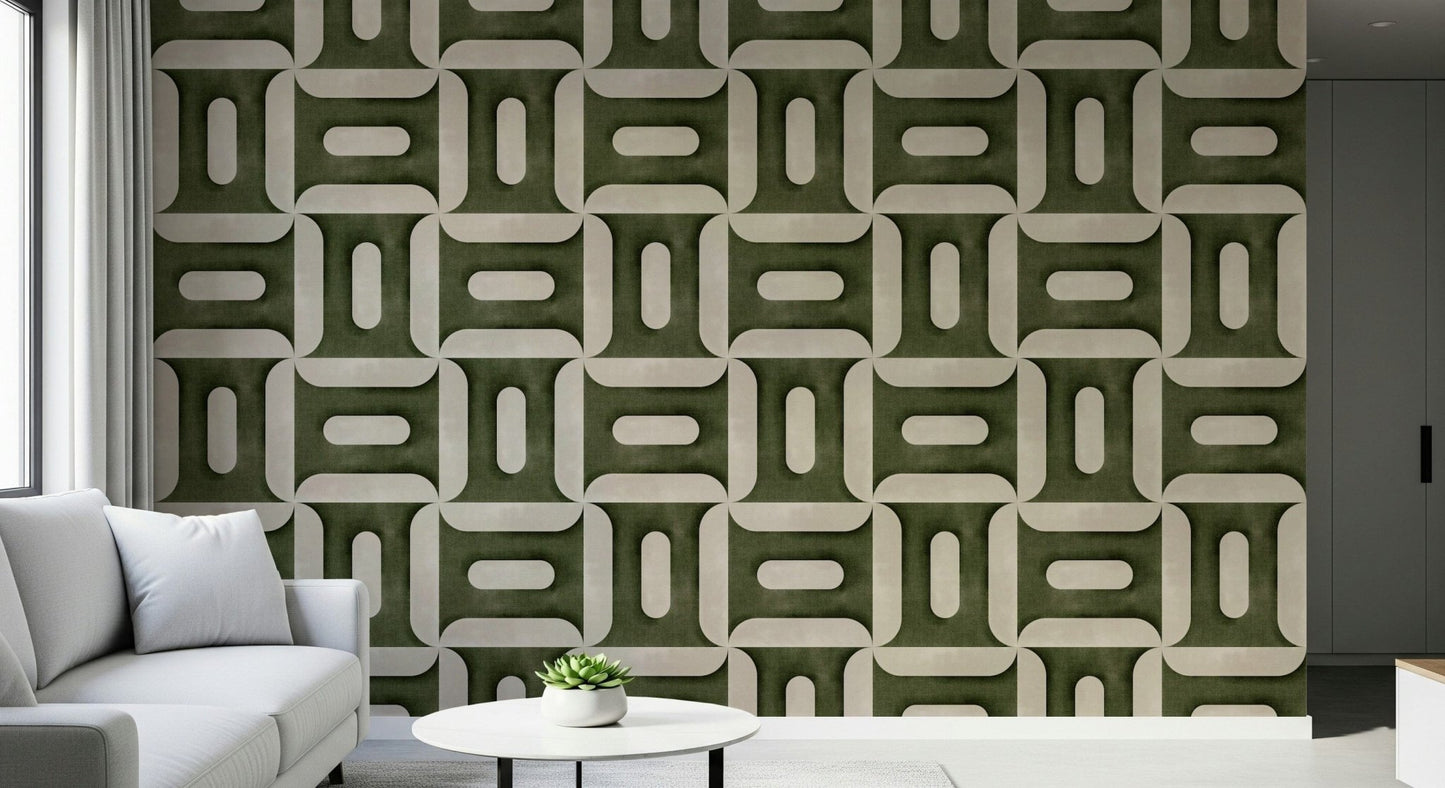 Modern Textured Geometries Olive Wallpaper⁠