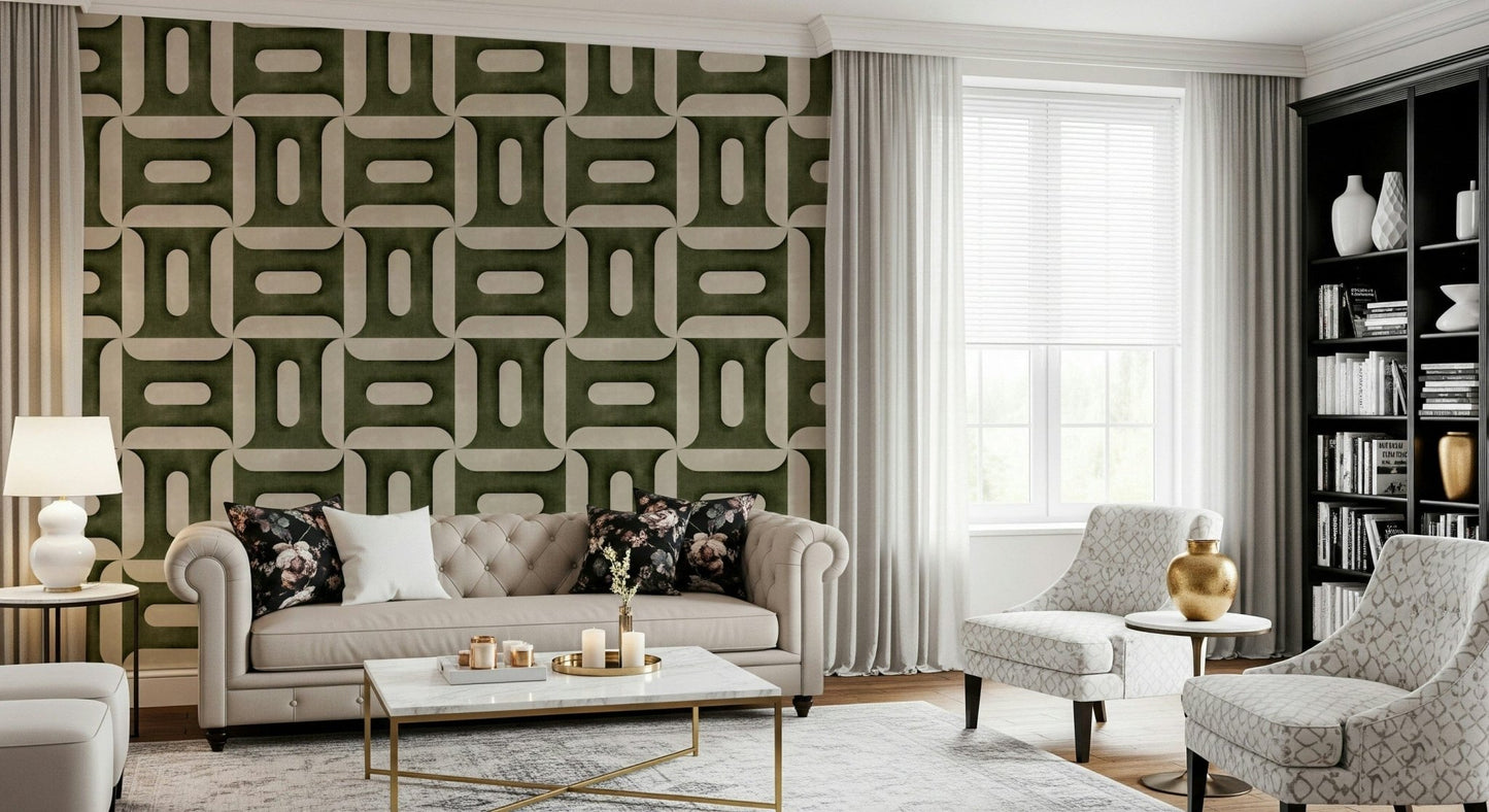 Modern Textured Geometries Olive Wallpaper⁠