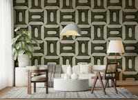 Modern Textured Geometries Olive Wallpaper⁠