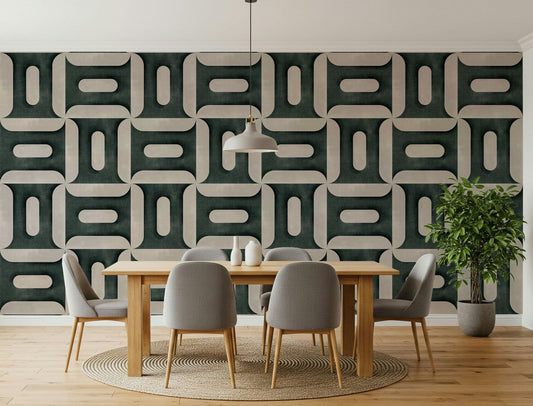 Modern Textured Geometries Vintage Denim Wallpaper⁠
