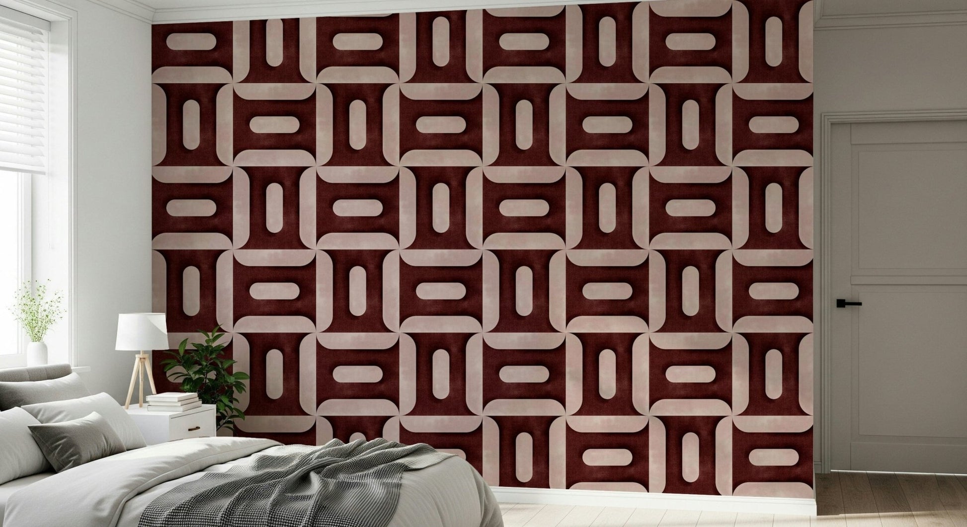 Modern Textured Geometries Wine Wallpaper⁠