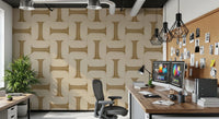 Modern Textured Tiles Camel wallpaper in camel tones behind dual monitors in an industrial home office