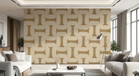 Modern Textured Tiles Camel wallpaper in beige behind two white sofas and a silver floor lamp in a modern living room