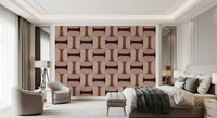 Modern Textured Tiles Clay wallpaper in terracotta behind a beige bed and armchairs in a luxury bedroom