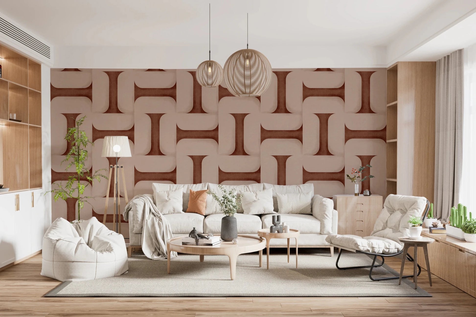 Modern Textured Tiles Copper Wallpaper⁠