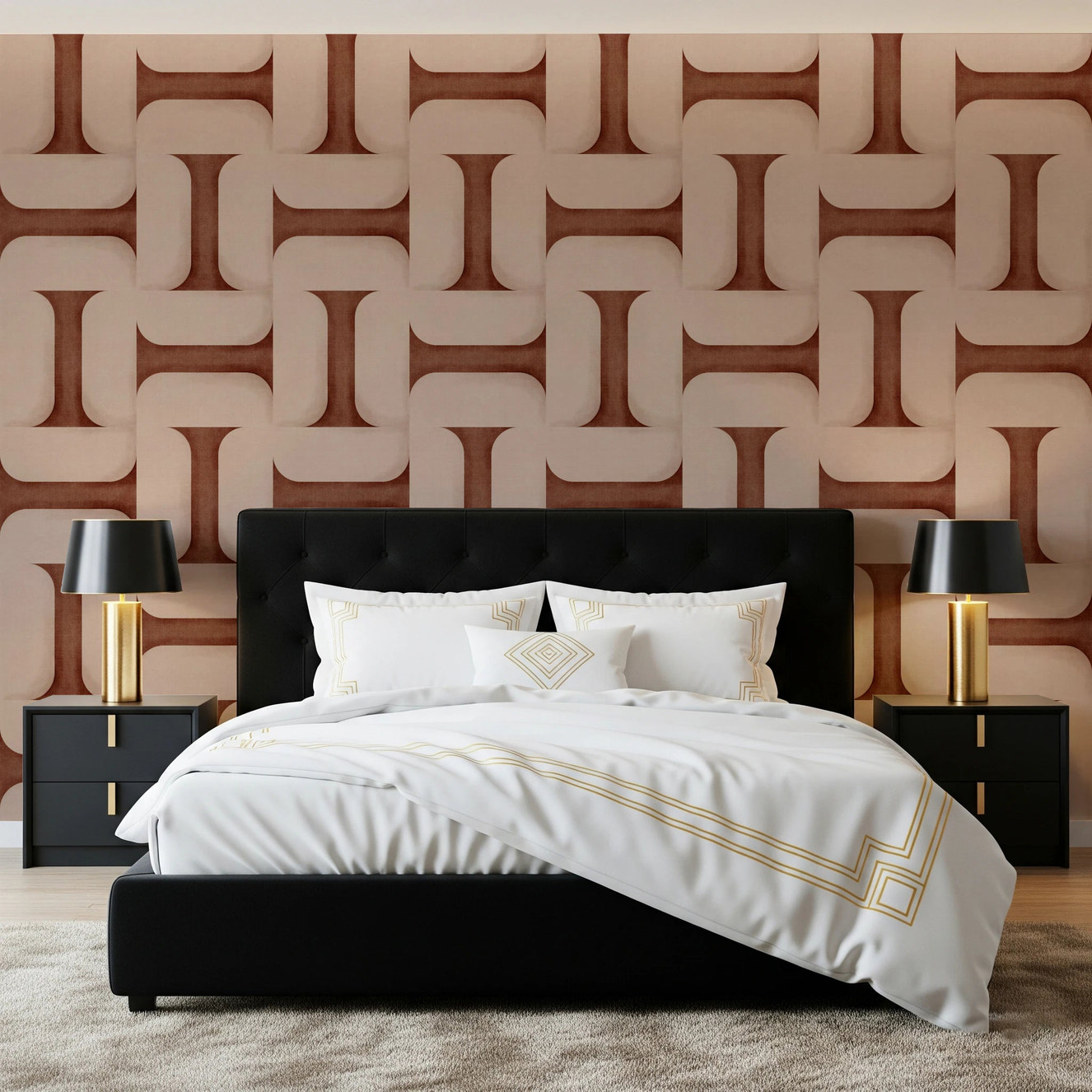 Modern Textured Tiles Copper Wallpaper⁠