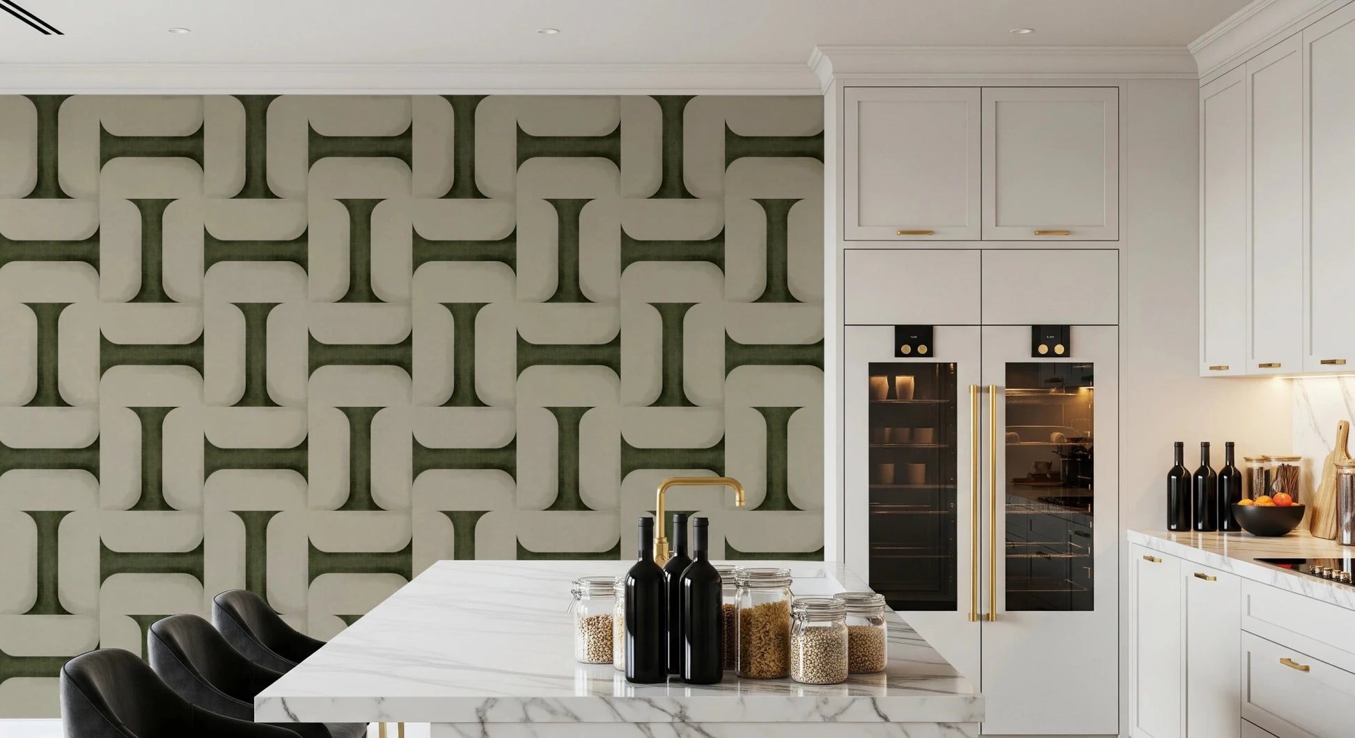 Modern Textured Tiles Olive Wallpaper⁠