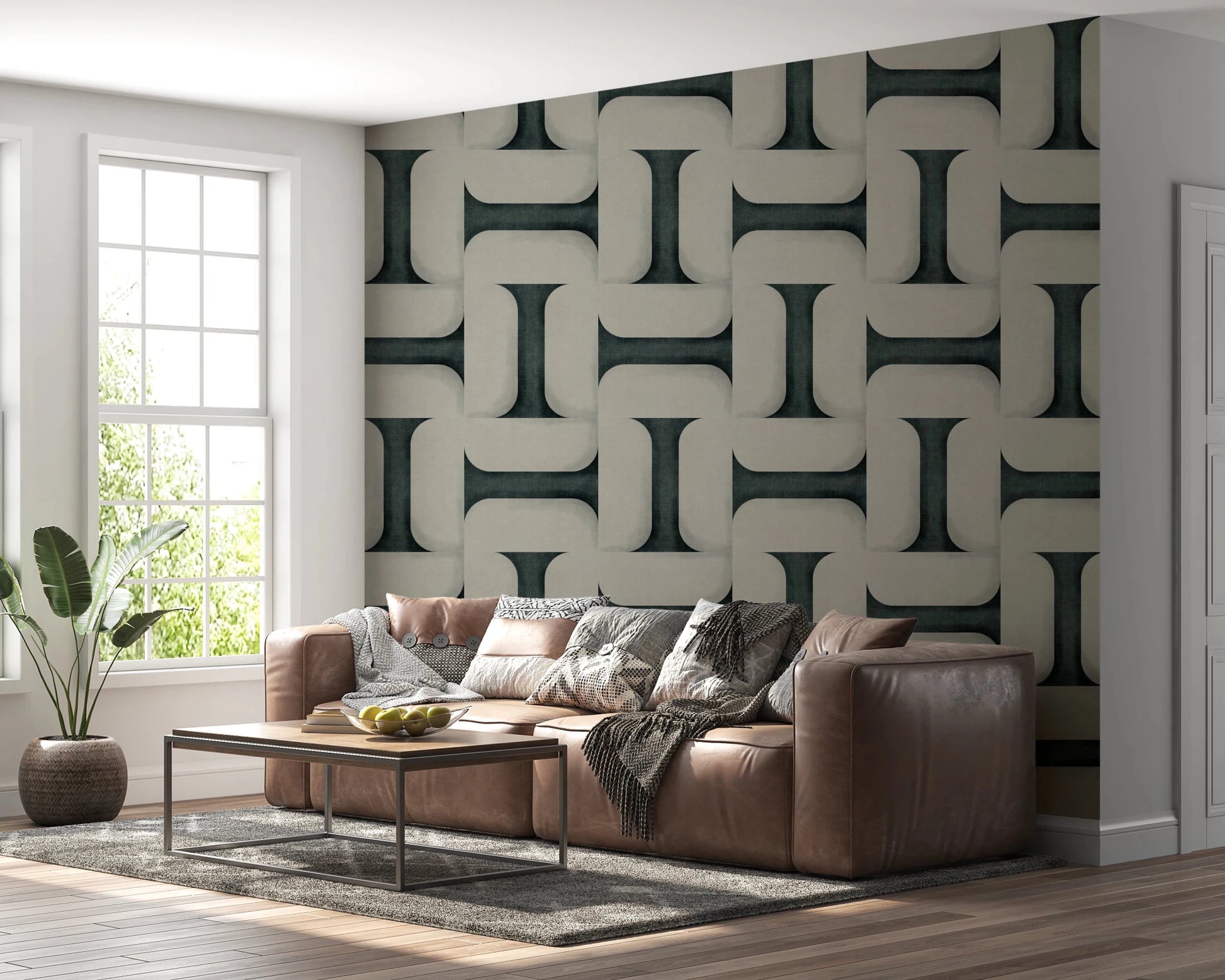 Modern Textured Tiles Vintage Denim Wallpaper⁠