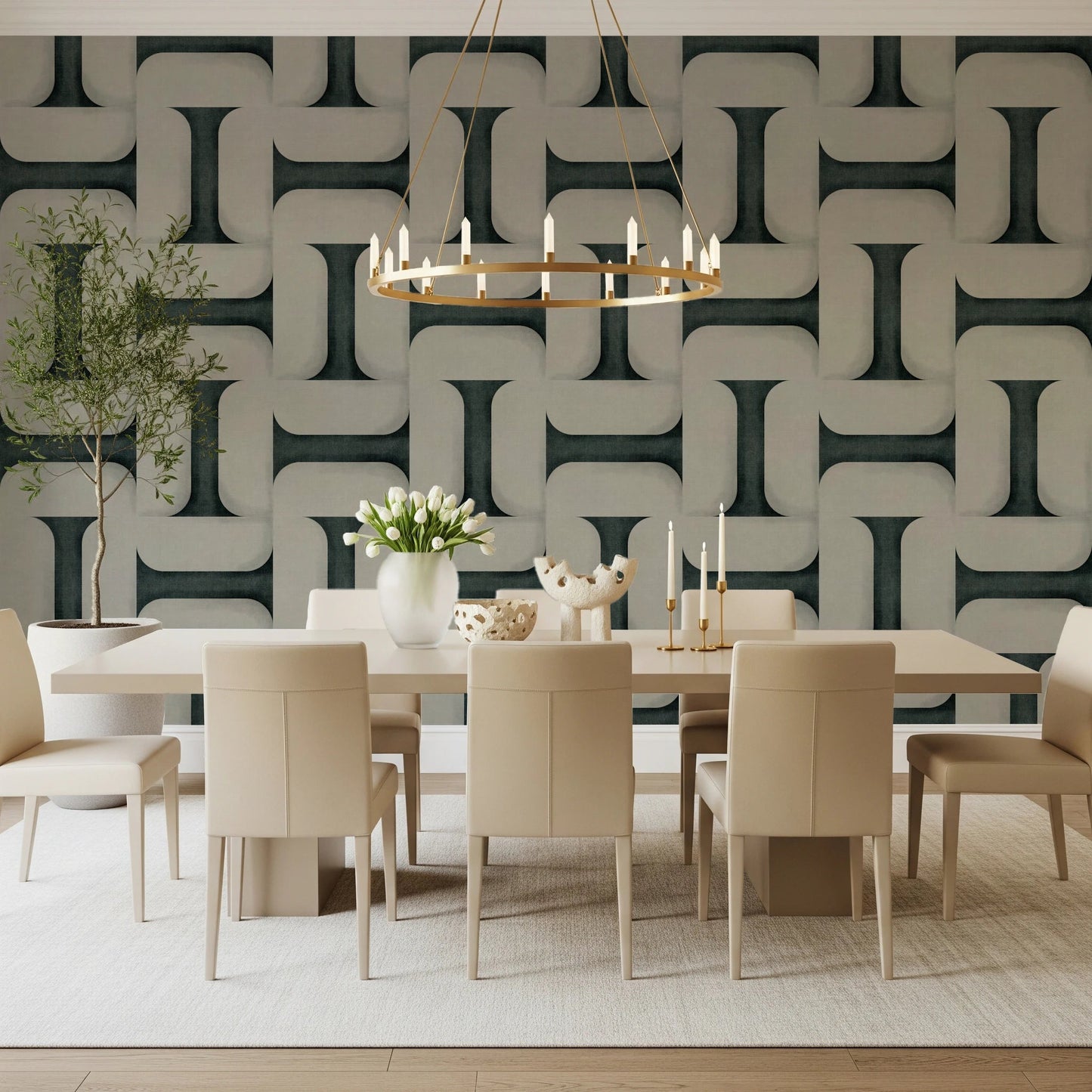 Modern Textured Tiles Vintage Denim Wallpaper⁠