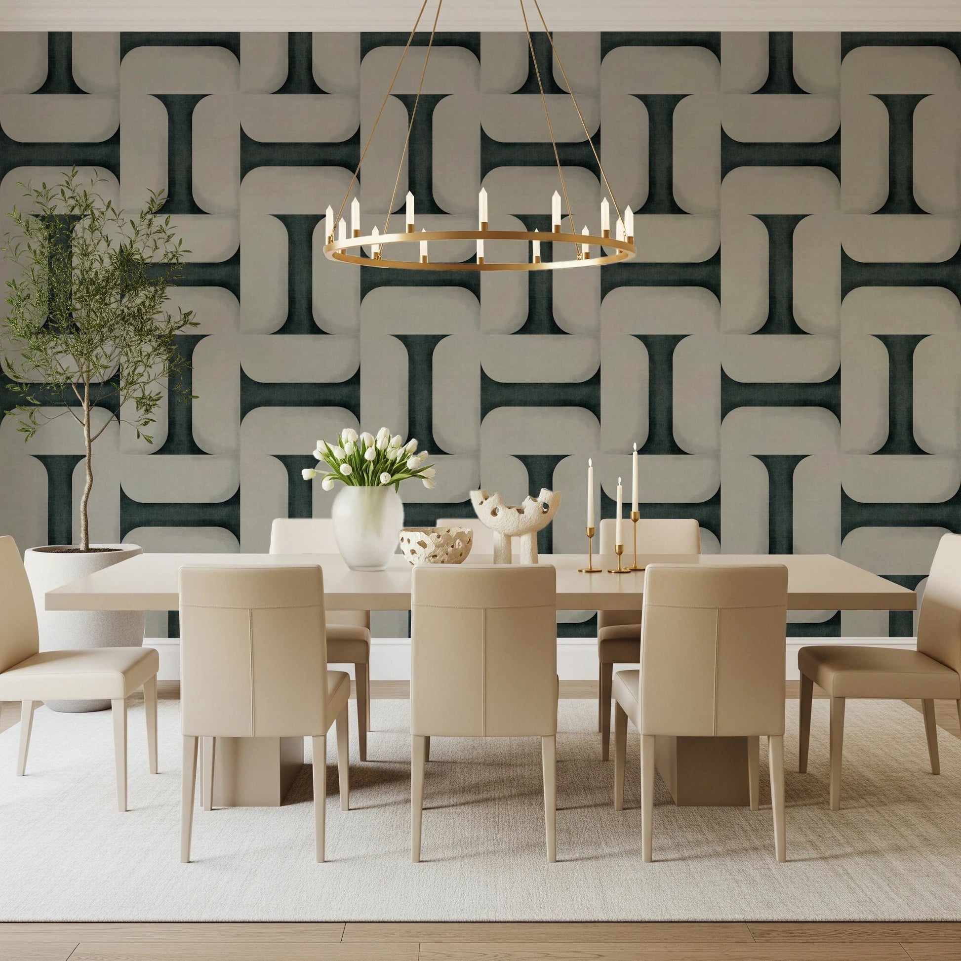 Modern Textured Tiles Vintage Denim Wallpaper⁠