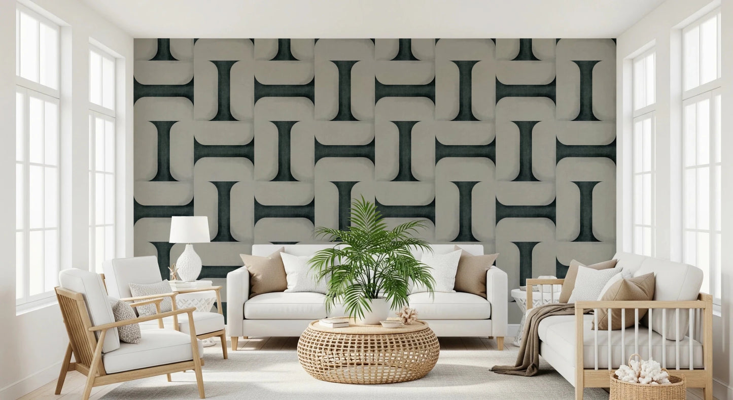 Modern Textured Tiles Vintage Denim Wallpaper⁠