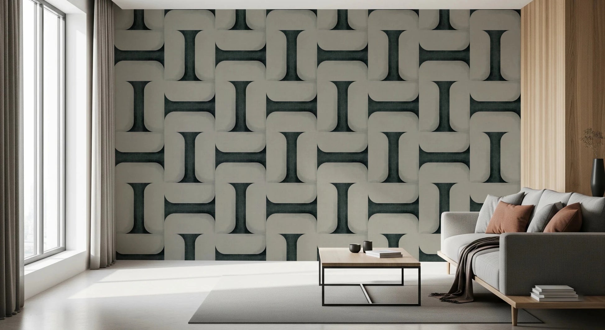 Modern Textured Tiles Vintage Denim Wallpaper⁠