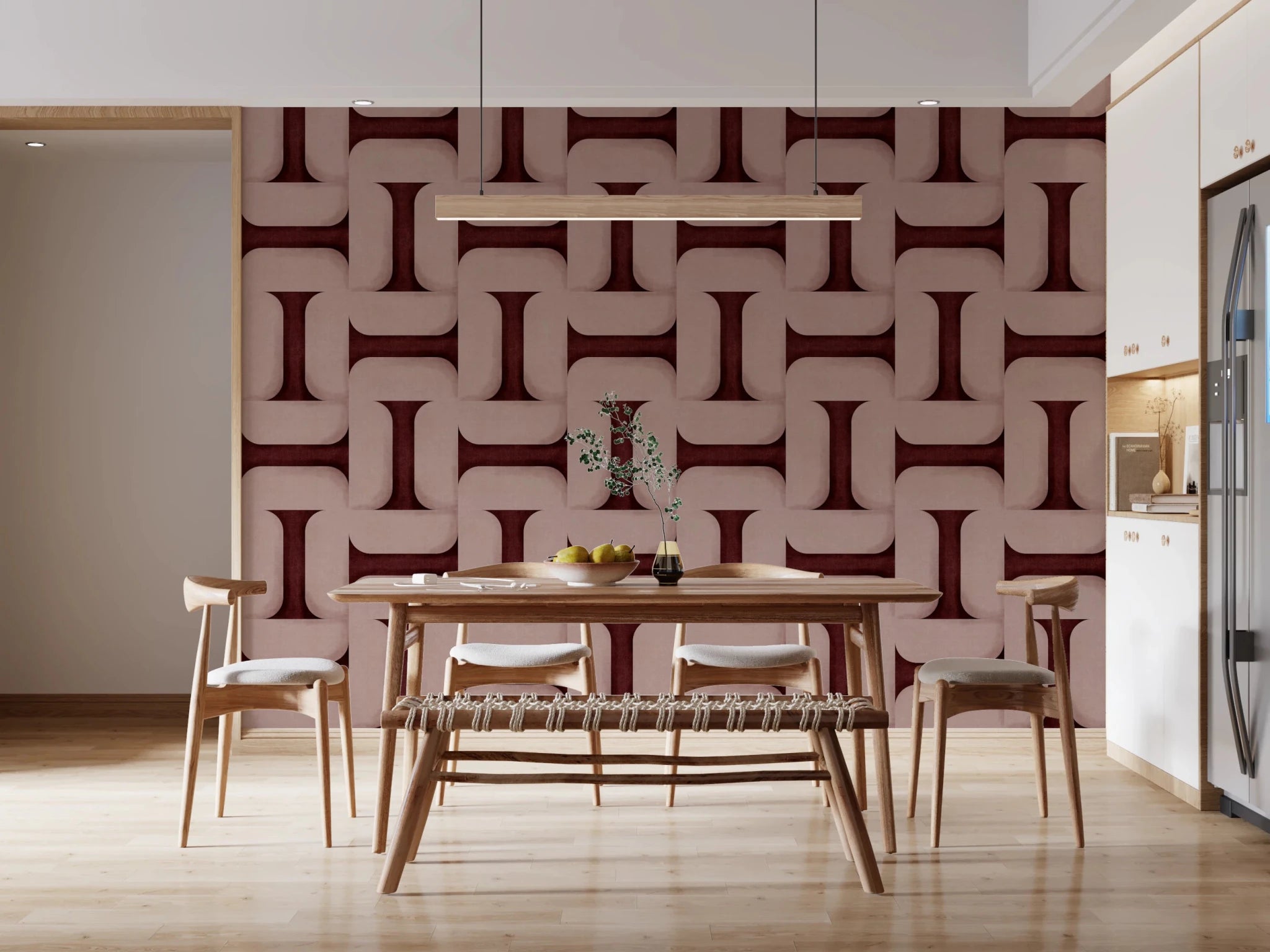 Deep Wine Geometric Wallpaper with Textured Finish | UK