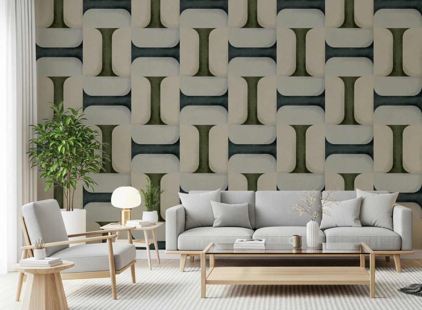 Hallway styling improves with textured winter tiles wallpaper and soft contrast