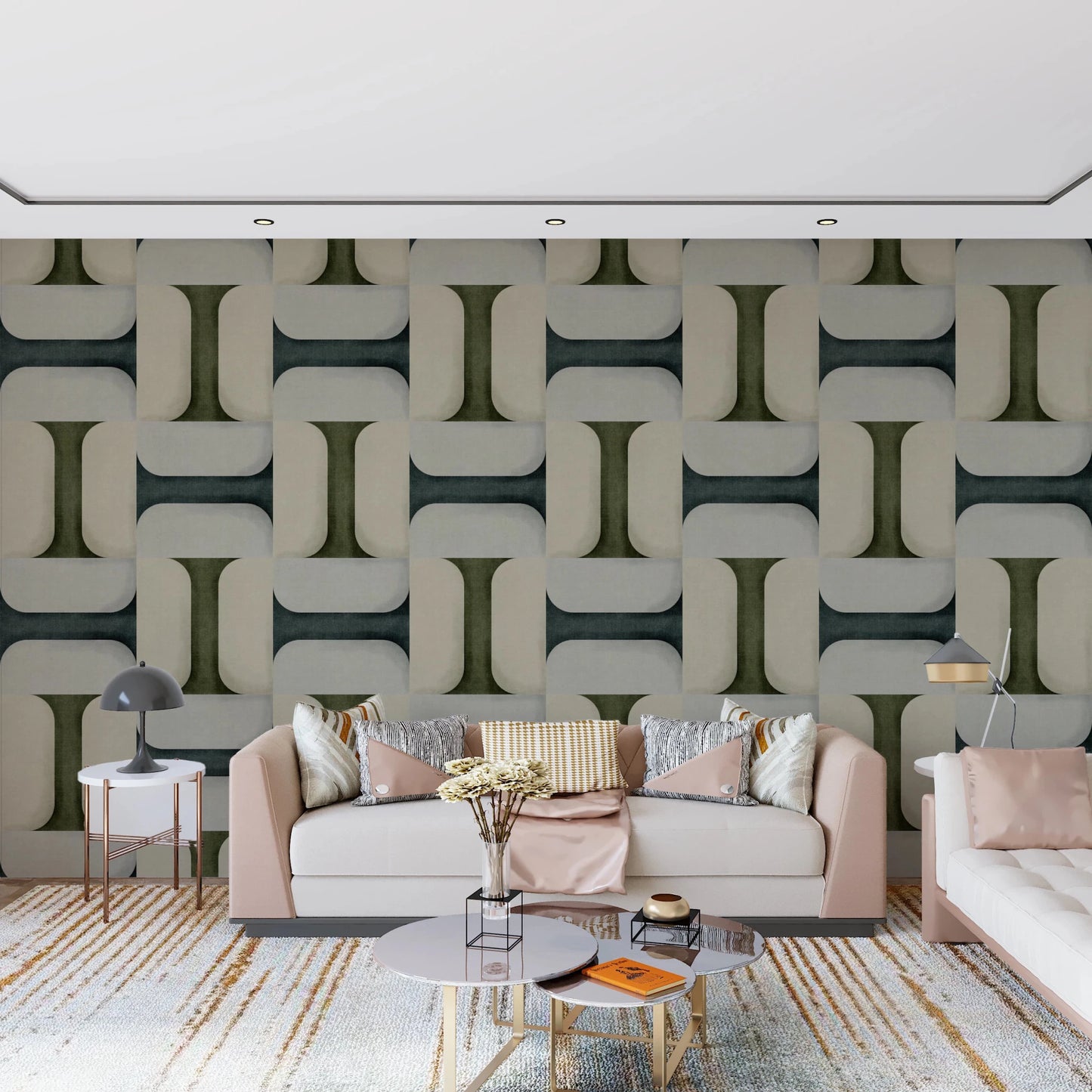 Living room looks refined with modern textured tiles winter wallpaper
