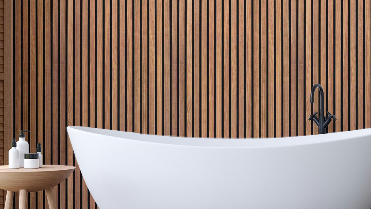 Modern vertical wood panel wallpaper for stylish walls
