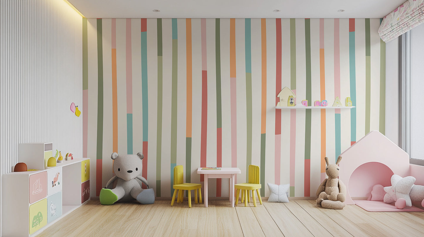 Pastel stripe wallpaper for walls with a minimalist look
