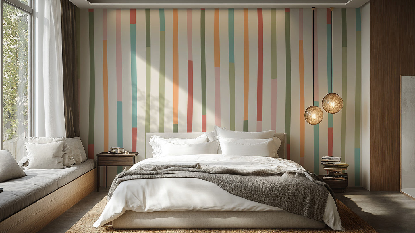 Scandinavian style striped wall mural for accent walls
