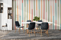 Modern wavy striped wallpaper mural in soft pastel tones
