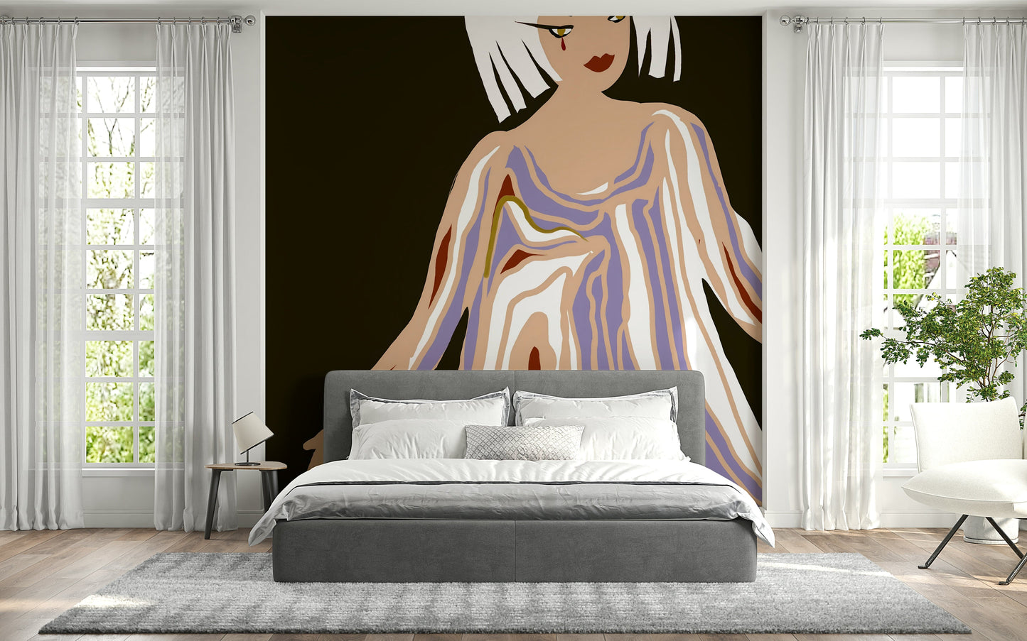 Dramatic Retro Geo Blush art print; striking wall paper adds sophisticated flair.