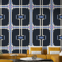 Navy and cream grid pattern wallpaper

