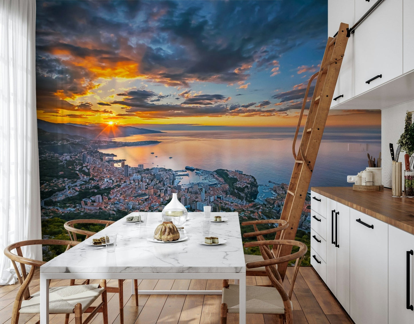 Monaco at Dawn luxury yacht port wallpaper mural.