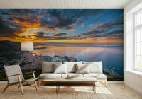 French Riviera architecture wallpaper for walls at dawn.