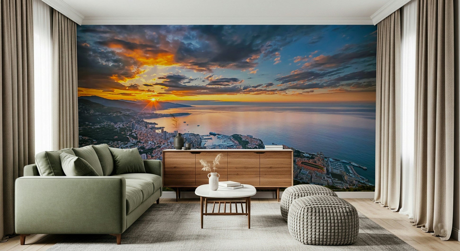 Morning sun rays Monaco at Dawn wallpaper mural.