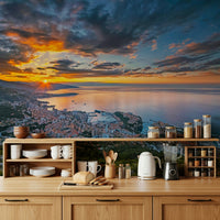 Monaco at Dawn wallpaper for walls overlooking Mediterranean sea.
