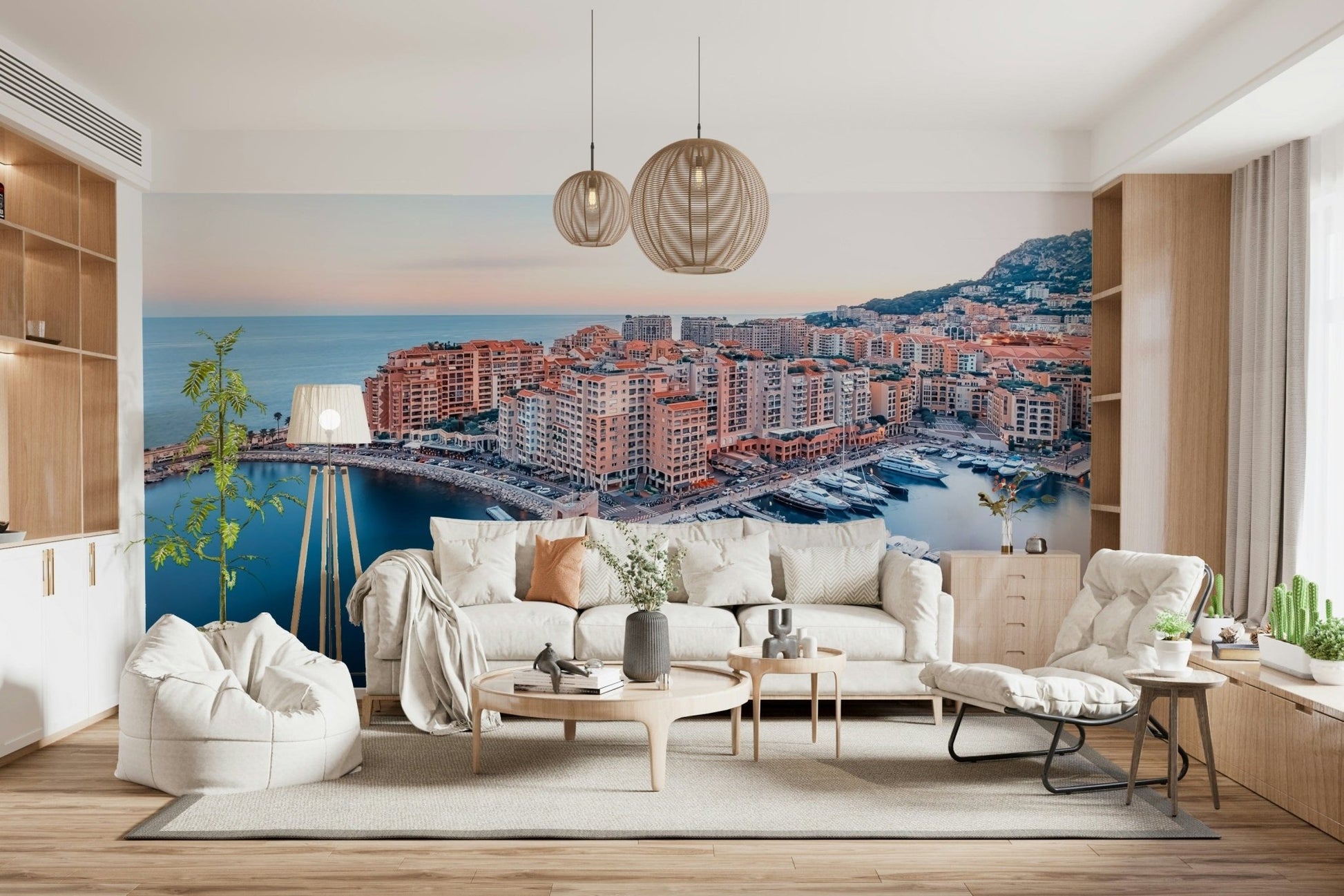 Luxury Marina View boats wall mural French Riviera flair.