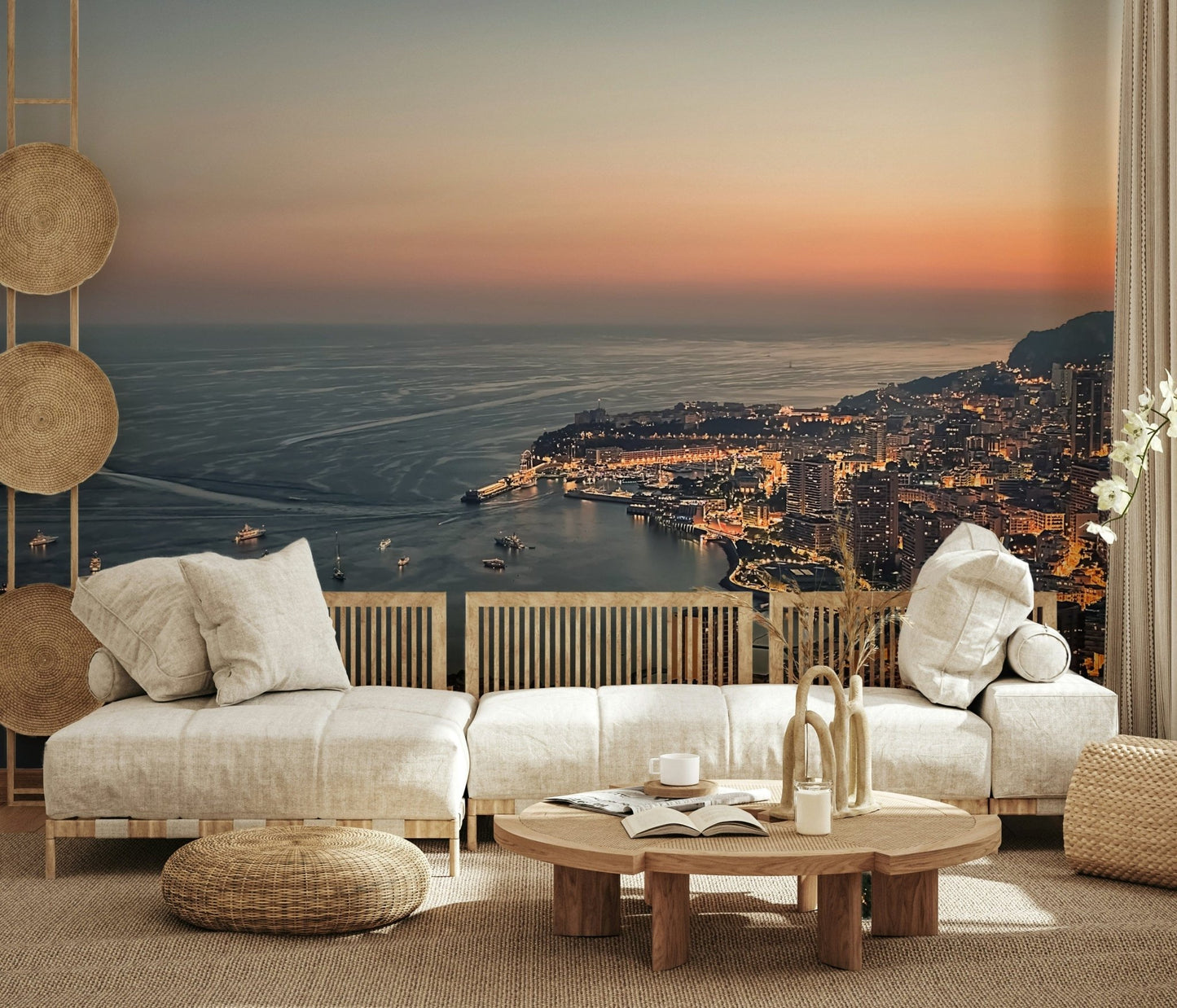 Shimmering ocean ripples across Monaco Nights wallpaper mural.