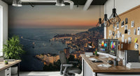 Scenic coastal vista on Monaco Nights wallpaper for walls.